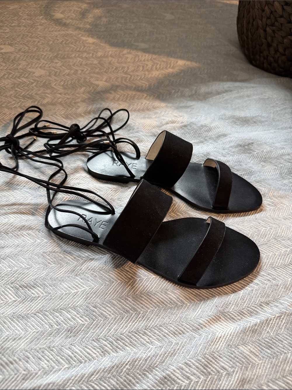 RAYE Black Lace-Up Double Strap Sandals